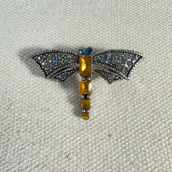 Laila Rowe Dragonfly Brooch Pin Sparkle Rhinestone Silver-Tone - Picture 1 of 8